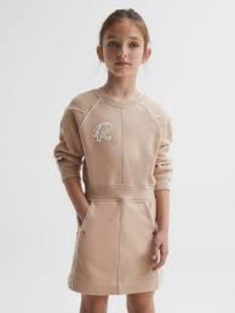 Reiss Embroidered Jersey Dress in Camel Girl's 10-11 Y